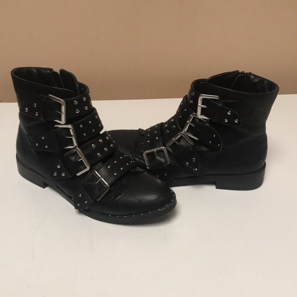 Strappy Studded Black Boots - Picture 2 of 7